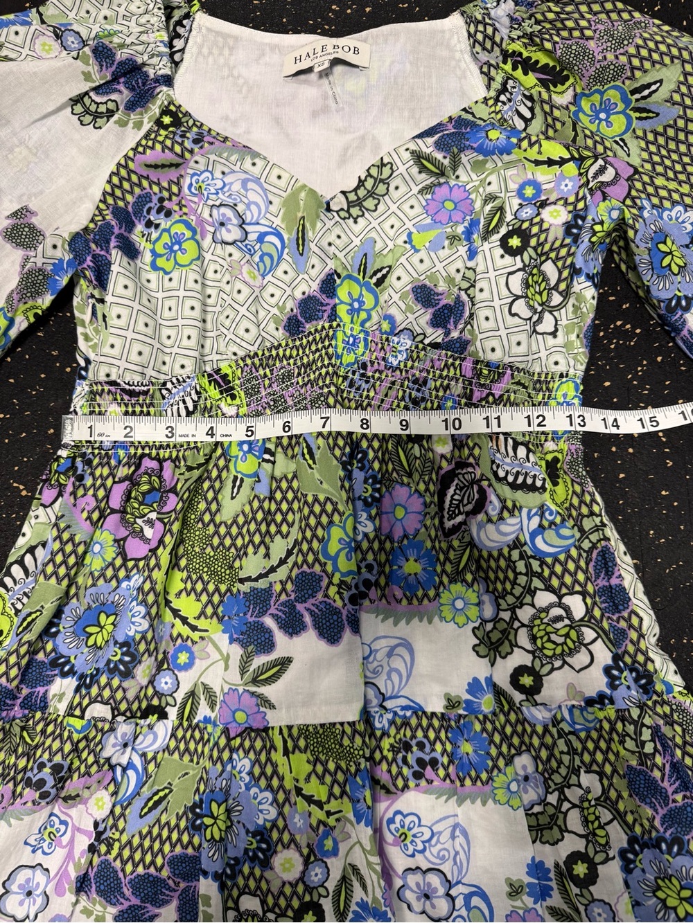 Hale Bob Floral V-Neck Long Sleeve Mini Dress in White, Blue & Green and Purple - Picture 4 of 5